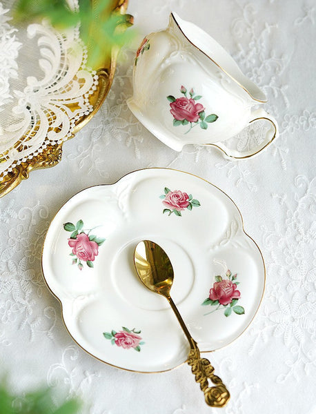 British Royal Ceramic Cups for Traditional Afternoon Tea, 7.4 oz Ceramic Coffee Cups, Rose Porcelain Tea Cup Saucer Set, 6.8 oz Tea Cup and Saucer in Gift Box-ArtWorkCrafts.com