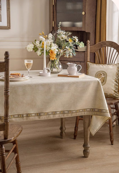 Cream Color Table Cover for Dining Room Table, French Style Tablecloth for Dining Table, Modern Rectangle Tablecloth for Oval Table-ArtWorkCrafts.com