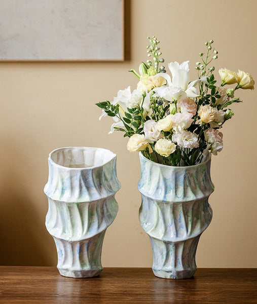 Centerpiece on Dining Table, Modern Porcelain Flower Vases, Handmade Water Holding Flower Vases, Ceramic Bouquet Vases, Flower Vases on Table-ArtWorkCrafts.com