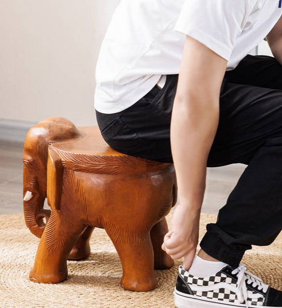 Dining Table Stool, Handmade Solid Wood low Stool, Elephant Wooden Stool, Elephant Sofa Stool, Creative Shoe-changing Stool-ArtWorkCrafts.com