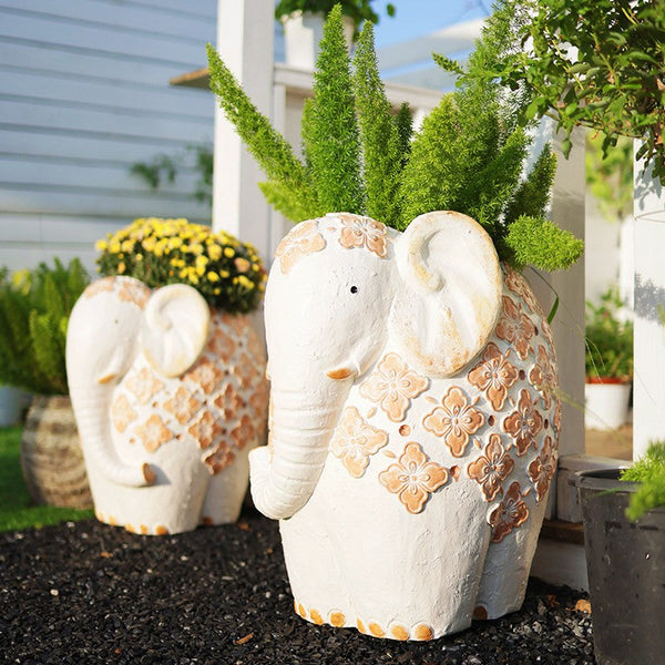 Oversized Modern Garden Flower Pot, Extra Large Elephant Garden Flowerpots, Animal Statue for Garden Ornaments, Resin Statue for Garden, Villa Outdoor Garden Flower Pots-ArtWorkCrafts.com