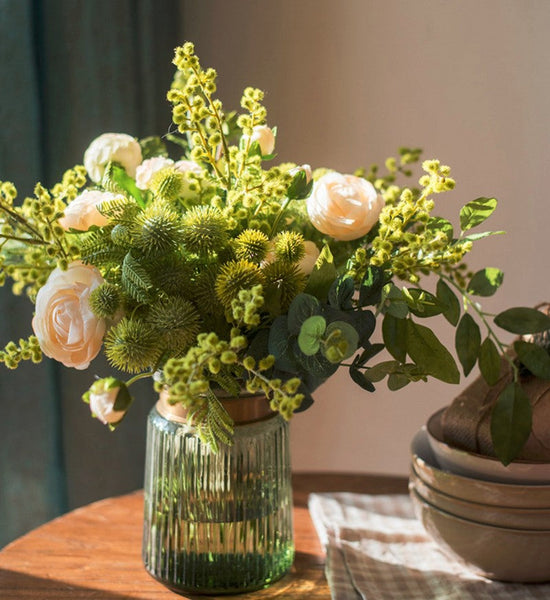 Spring Flower Arrangement for Living Room, Ranunculus Asiaticus, Globe Amaranth, Botany Plants, Beautiful Modern Flower Arrangement Ideas for Home Decoration-ArtWorkCrafts.com