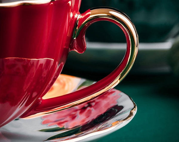 Elegant Ceramic Coffee Cups, Beautiful British Tea Cups, Creative Porcelain Tea Cup Saucer Set, 6.8 oz Tea Cup and Saucer in Gift Box-ArtWorkCrafts.com