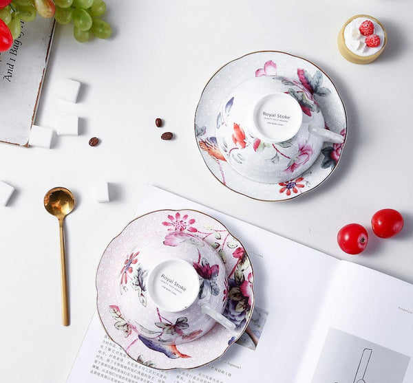 Unique Porcelain Cup and Saucer, Beautiful British Flower Tea Cups, Elegant Ceramic Coffee Cups, Creative Bone China Porcelain Tea Cup Set-ArtWorkCrafts.com