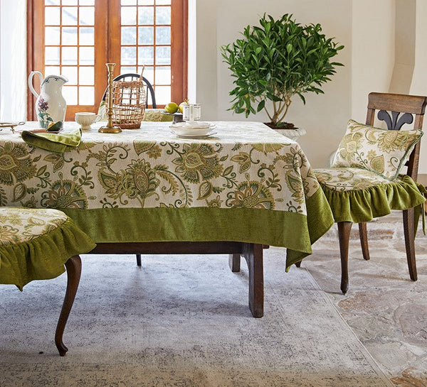 Extra Large Modern Tablecloth Ideas for Dining Room Table, Green Flower Pattern Table Cover for Kitchen, Outdoor Picnic Tablecloth, Rectangular Tablecloth for Round Table-ArtWorkCrafts.com