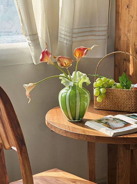 Creative Modern Vase for Flowers, Handmade Flower Vases on Table, Modern Contemporary Vases, Green Glass Flower Vases, Green Bud Vases-ArtWorkCrafts.com