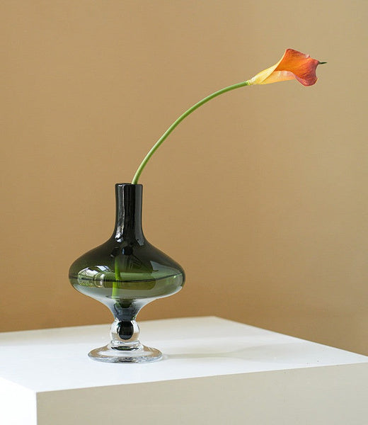 Modern Glass Vase for Flowers, Decorative Glass Vase, Mid Century Glass Vases, Handmade Modern Vases for Bedroom, Centerpiece Contemporary Vases on Table-ArtWorkCrafts.com