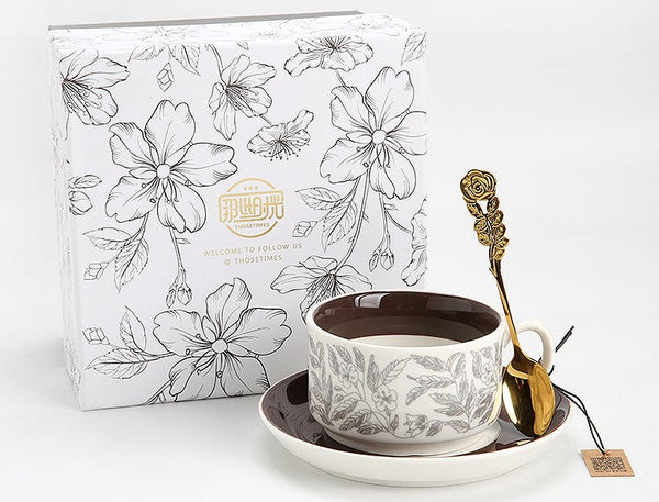 Vintage Porcelain Tea Cup Saucer Set, 8 oz British Tea Cup and Saucer in Gift Box, Royal Ceramic Cups, Elegant Ceramic Coffee Cups-ArtWorkCrafts.com