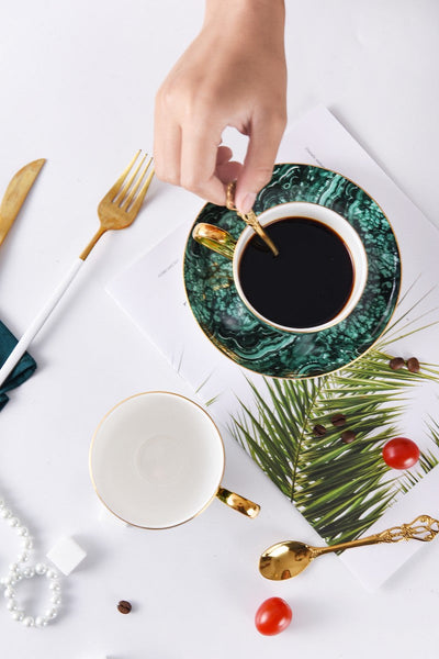 Beautiful British Green Tea Cups, Unique Porcelain Cup and Saucer, Royal Ceramic Coffee Cups, Creative Bone China Porcelain Tea Cup Set-ArtWorkCrafts.com