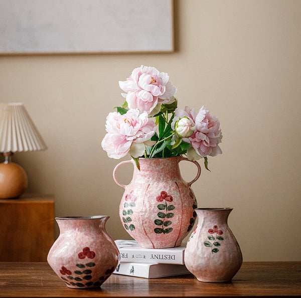 Rustic Pottery Flower Vases, Small Flower Vases on Table, Pink Bud Vases, Handmade Water Holding Flower Vases-ArtWorkCrafts.com