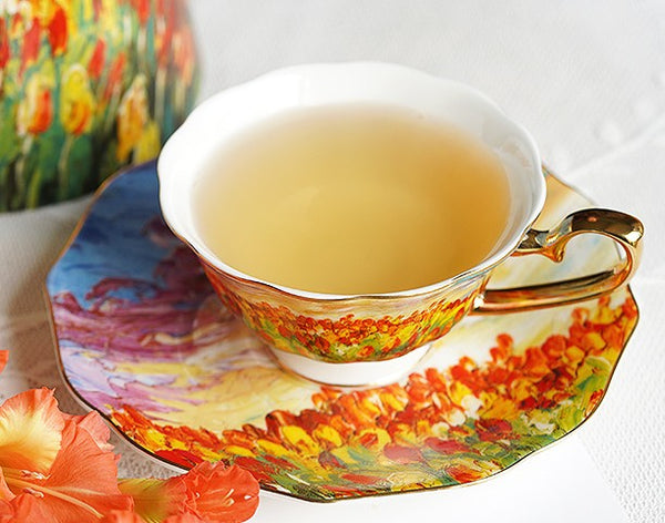 Elegant Ceramic Coffee Cups, Flower Field Vintage Porcelain Tea Cup Saucer Set, Unique British Tea Cup and Saucer in Gift Box, Royal Ceramic Cups-ArtWorkCrafts.com