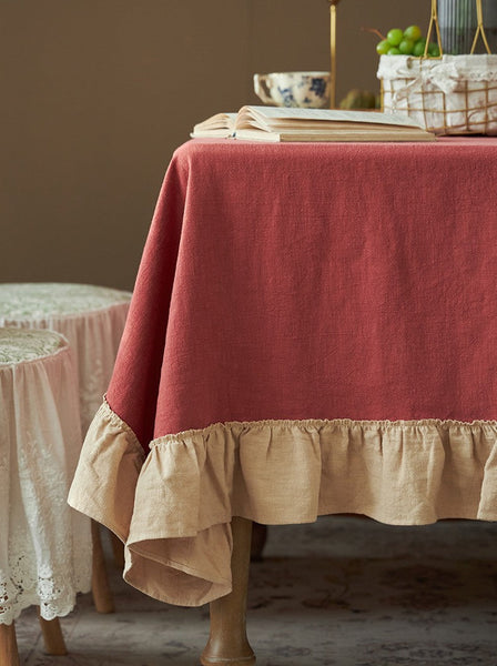 Square Tablecloth for Round Table, Red Modern Table Cloth, Ramie Tablecloth for Home Decoration, Extra Large Rectangle Tablecloth for Dining Room Table-ArtWorkCrafts.com