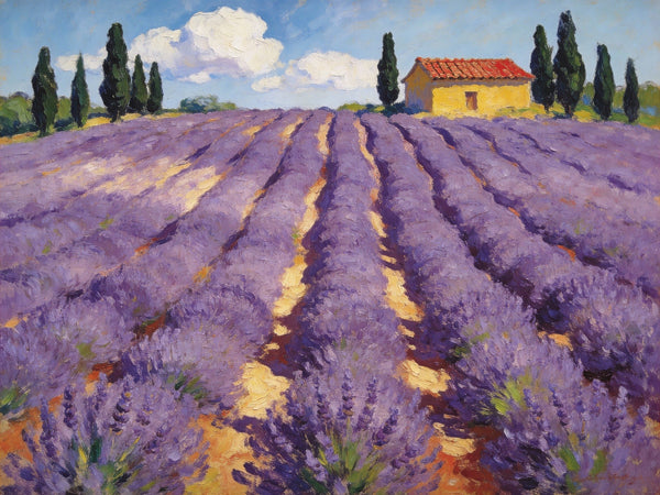 Lavender Field in Provence, Original Oil Paintings, Small Landscape Paintings, Small Oil Paintings on Canvas, Small Canvas Paintings, Hand Painted Canvas Art, Simple Painting Ideas-ArtWorkCrafts.com