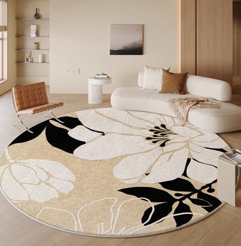Geometric Round Rugs for Dining Room, Bedroom Abstract Modern Area Rugs, Circular Modern Rugs under Chairs, Contemporary Modern Rug for Living Room-ArtWorkCrafts.com