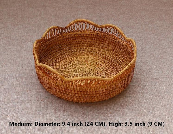 Woven Round Storage Basket, Cute Small Rattan Woven Baskets, Fruit Storage Basket, Storage Baskets for Kitchen-ArtWorkCrafts.com