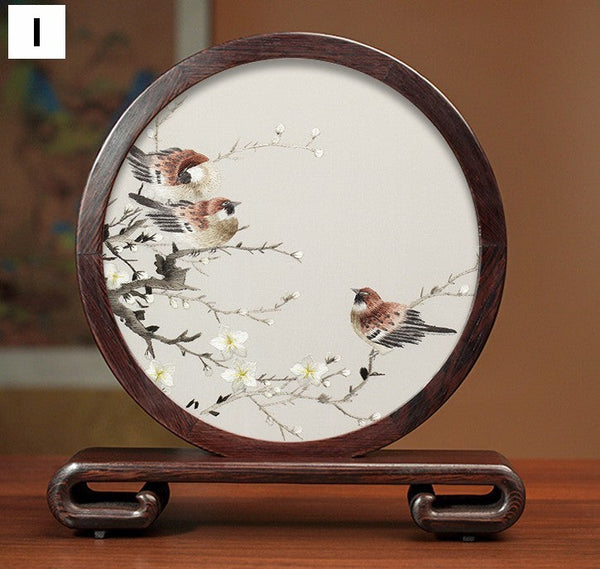 Beautiful Flower and Birds Silk Embroidery Ornaments, Traditional Chinese Suzhou Silk Embroidery, Exclusive Business Presents, Creative Birthday Gift, Premium Souvenir-ArtWorkCrafts.com