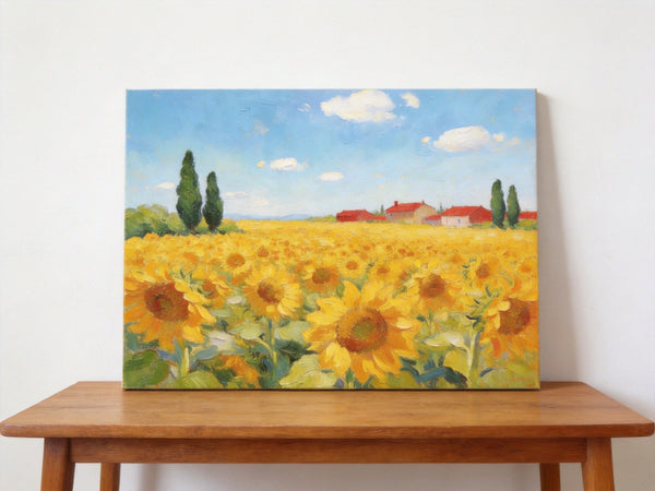 Original Landscape Paintings, Sunflower Field Painting, Small Canvas Wall Art Paintings, Buy Original Art Online, Hand Painted Canvas Artwork-ArtWorkCrafts.com