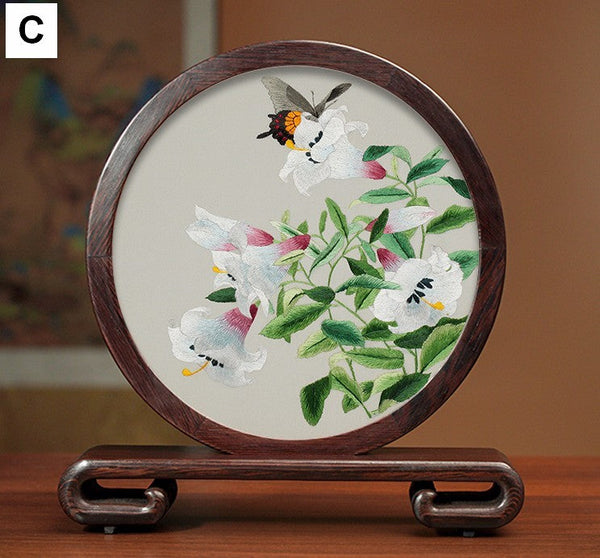 Elegant Silk Embroidery Ornaments, Traditional Chinese Suzhou Flower and Birds Silk Embroidery, Exclusive Business Presents, Creative Birthday Gift, Premium Souvenir-ArtWorkCrafts.com