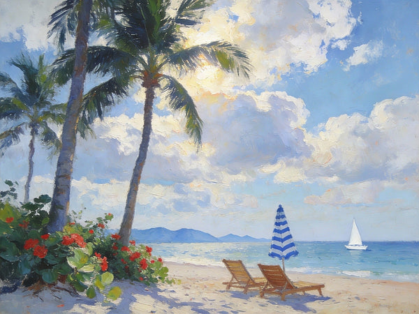 Small Wall Paintings, A Leisurely Florida Beach Holiday, Landscape Canvas Paintings, On Canvas Small Paintings, Hand Painted Canvas Art, Simple Painting Ideas-ArtWorkCrafts.com