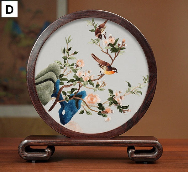 Elegant Silk Embroidery Ornaments, Traditional Chinese Suzhou Flower and Birds Silk Embroidery, Exclusive Business Presents, Creative Birthday Gift, Premium Souvenir-ArtWorkCrafts.com
