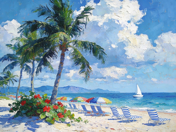 Florida Beach Vacation, Seashore Sail Boat Painting, Original Small Paintings on Canvas, Small Paintings on Canvas, Hand Painted Canvas Art, Small Landscape Paintings-ArtWorkCrafts.com