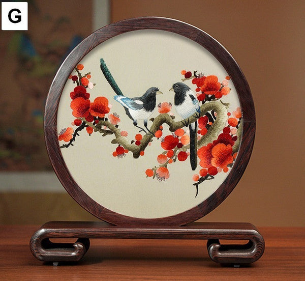 Elegant Silk Embroidery Ornaments, Traditional Chinese Suzhou Flower and Birds Silk Embroidery, Exclusive Business Presents, Creative Birthday Gift, Premium Souvenir-ArtWorkCrafts.com