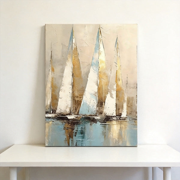 Original Abstract Paintings, Hand Painted Canvas Art, Abstract Sail Boats Painting, Original Small Paintings, Buy Small Art Online-ArtWorkCrafts.com