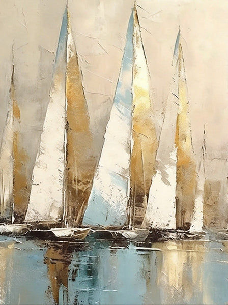 Original Abstract Paintings, Hand Painted Canvas Art, Abstract Sail Boats Painting, Original Small Paintings, Buy Small Art Online-ArtWorkCrafts.com