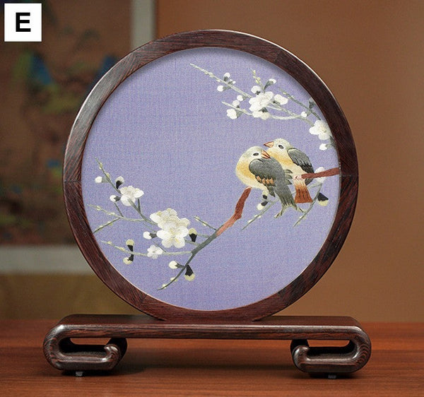 Elegant Silk Embroidery Ornaments, Traditional Chinese Suzhou Flower and Birds Silk Embroidery, Exclusive Business Presents, Creative Birthday Gift, Premium Souvenir-ArtWorkCrafts.com