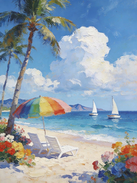 Florida Beach in Summer, Impasto Paintings, Small Landscape Paintings, Original Small Paintings on Canvas, Seashore Beach Paintings, Small Paintings on Canvas, Hand Painted Canvas Art-ArtWorkCrafts.com