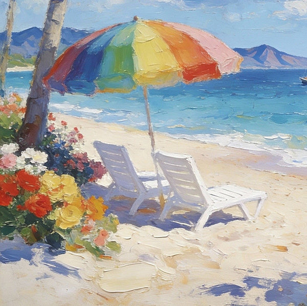 Florida Beach in Summer, Impasto Paintings, Small Landscape Paintings, Original Small Paintings on Canvas, Seashore Beach Paintings, Small Paintings on Canvas, Hand Painted Canvas Art-ArtWorkCrafts.com