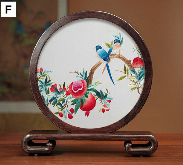 Elegant Silk Embroidery Ornaments, Traditional Chinese Suzhou Flower and Birds Silk Embroidery, Exclusive Business Presents, Creative Birthday Gift, Premium Souvenir-ArtWorkCrafts.com