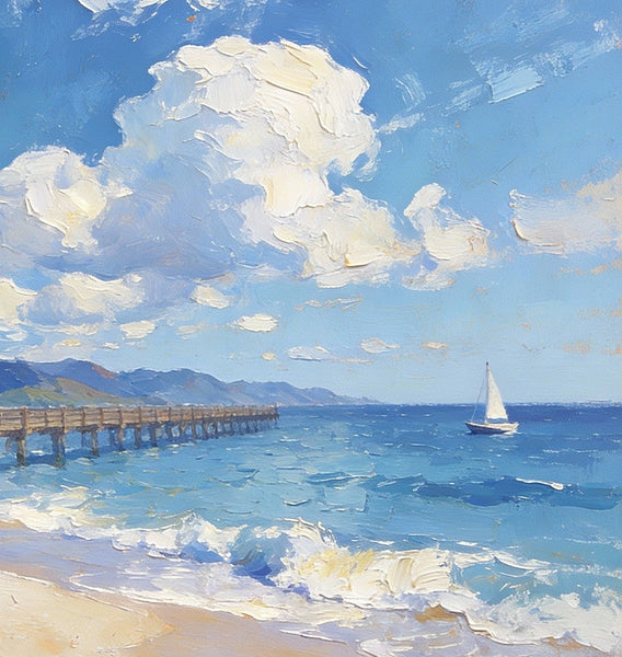 Small Oil Paintings on Canvas, A Sunny Florida Beach, Small Wall Paintings, Landscape Canvas Paintings, Hand Painted Artwork, Original Oil Paintings-ArtWorkCrafts.com