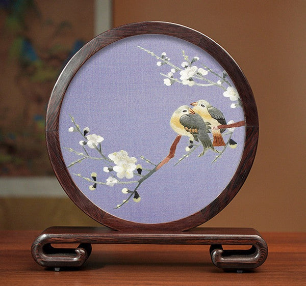 Elegant Silk Embroidery Ornaments, Traditional Chinese Suzhou Flower and Birds Silk Embroidery, Exclusive Business Presents, Creative Birthday Gift, Premium Souvenir-ArtWorkCrafts.com