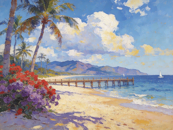 A Pier Path to the Sea and Sky, Palette Knife Artwork, Landscape Canvas Paintings, Small Oil Paintings on Canvas, Hand Painted Canvas Art, Original Oil Paintings-ArtWorkCrafts.com