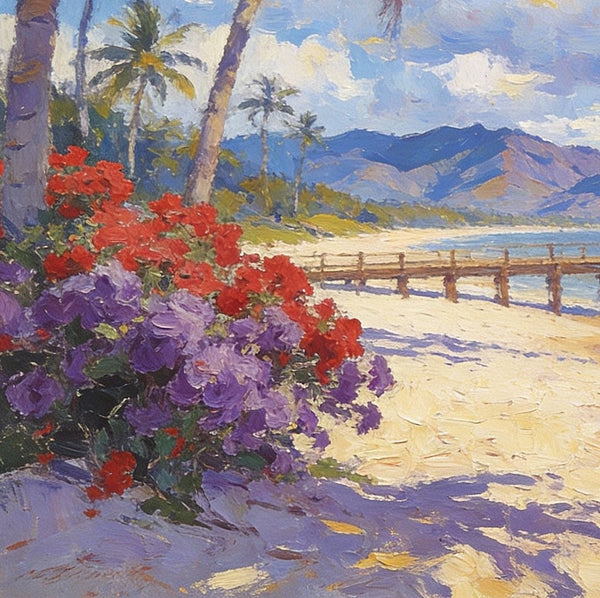 A Pier Path to the Sea and Sky, Palette Knife Artwork, Landscape Canvas Paintings, Small Oil Paintings on Canvas, Hand Painted Canvas Art, Original Oil Paintings-ArtWorkCrafts.com