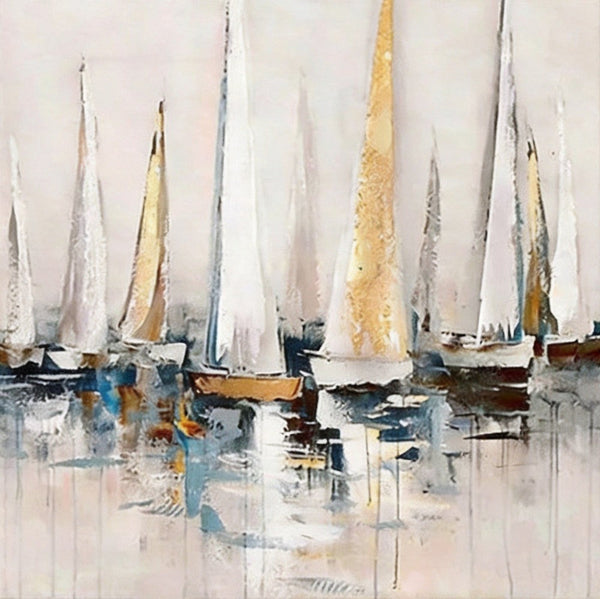 Original Abstract Paintings, Abstract Sail Boats Painting, Small Acrylic Painting on Canvas, Small Canvas Artwork, Hand Painted Canvas Art, Buy Small Paintings Online-ArtWorkCrafts.com