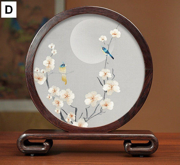 Premium Souvenir, Creative Birthday Gift, Elegant Silk Embroidery Ornaments, Traditional Chinese Suzhou Flower and Birds Silk Embroidery, Exclusive Business Presents-ArtWorkCrafts.com