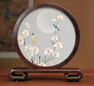 Premium Souvenir, Creative Birthday Gift, Elegant Silk Embroidery Ornaments, Traditional Chinese Suzhou Flower and Birds Silk Embroidery, Exclusive Business Presents-ArtWorkCrafts.com