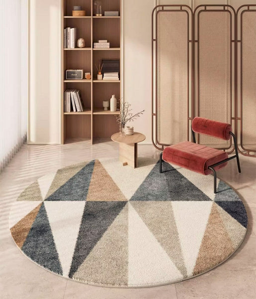 Abstract Contemporary Round Rugs, Modern Rugs for Dining Room, Geometric Modern Rugs for Bedroom, Modern Area Rugs under Coffee Table-ArtWorkCrafts.com