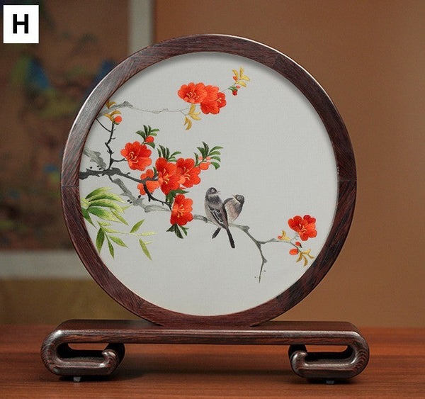 Unique Birthday Gift, Flower and Bird Embroidery Ornaments, Traditional Chinese Suzhou Silk Embroidered Ornament, Premium Souvenir, Exclusive Business Presents-ArtWorkCrafts.com