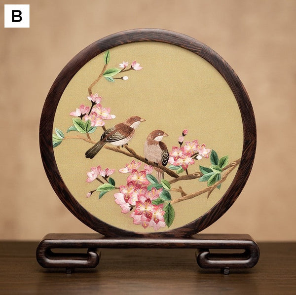 Flower and Bird Embroidered Decor, Unique Birthday Gift, Exclusive Business Present, Traditional Chinese Suzhou Embroidery Ornament, Premium Souvenir-ArtWorkCrafts.com