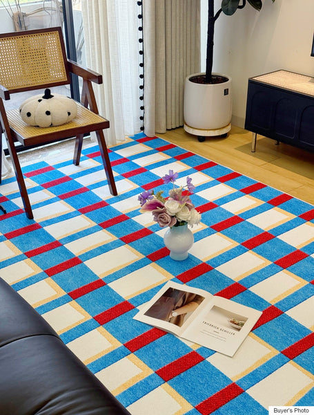 Mid Century Modern Rugs, Blue Geometric Contemporary Rugs, Modern Living Room Rug Ideas, Contemporary Abstract Rugs for Dining Room
