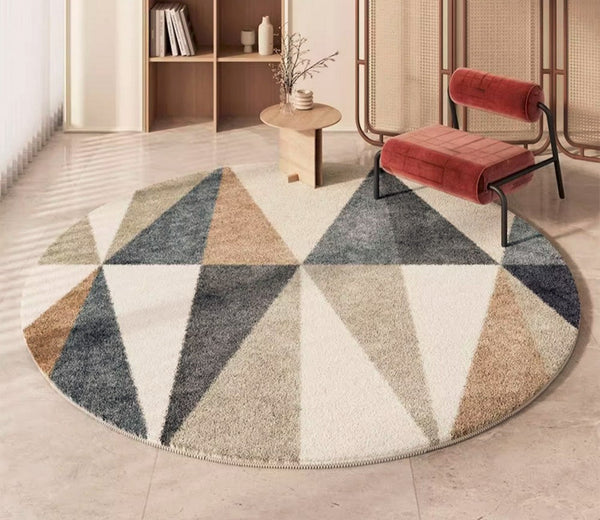 Abstract Contemporary Round Rugs, Modern Rugs for Dining Room, Geometric Modern Rugs for Bedroom, Modern Area Rugs under Coffee Table-ArtWorkCrafts.com