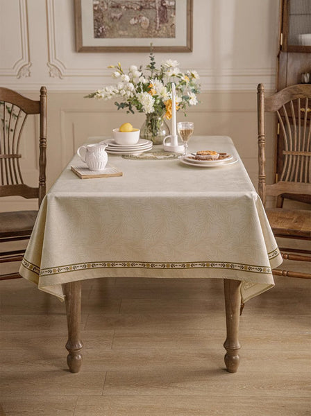 Cream Color Table Cover for Dining Room Table, French Style Tablecloth for Dining Table, Modern Rectangle Tablecloth for Oval Table-ArtWorkCrafts.com