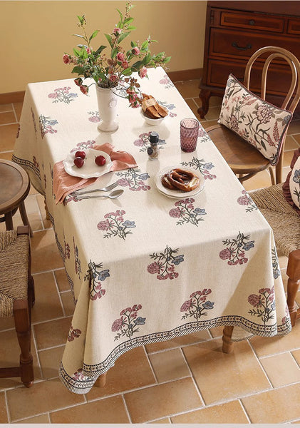 Beautiful Large Modern Tablecloth, Spring Flower Rustic Table Cover, Rectangle Tablecloth for Dining Table, Square Linen Tablecloth for Coffee Table-ArtWorkCrafts.com