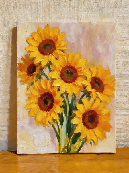 Original Flower Paintings, Blooming Sunflowers, Hand Painted Canvas Art, Original Oil Paintings, Small Canvas Artwork-ArtWorkCrafts.com