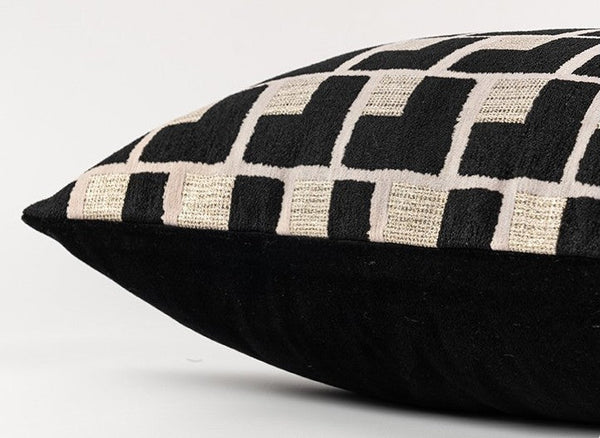 Black Chequer Modern Sofa Throw Pillows, Abstract Contemporary Throw Pillow for Living Room, Large Decorative Throw Pillows for Couch-ArtWorkCrafts.com
