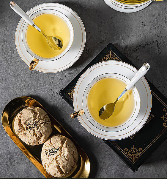 White Ceramic Cups, Elegant British Ceramic Coffee Cups, Bone China Porcelain Tea Cup Set, Unique Tea Cup and Saucer in Gift Box-ArtWorkCrafts.com