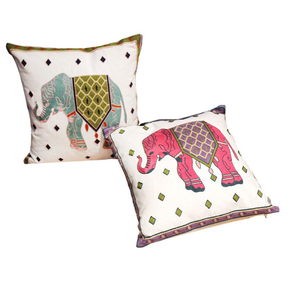 Cotton Decorative Pillows, Elephant Embroider Cotton Pillow Covers, Farmhouse Decorative Sofa Pillows, Decorative Throw Pillows for Couch-ArtWorkCrafts.com